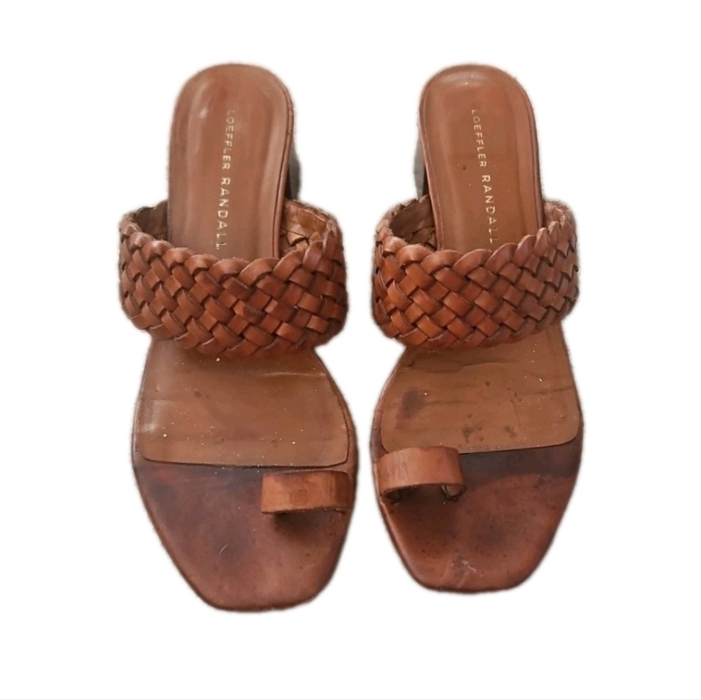 Loeffler Randall Brown Braided Leather Block Heel Chic & Timeless Sandal 7 - Picture 2 of 14